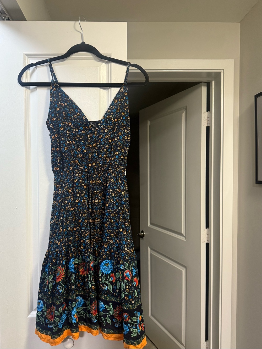 Floral Tiered Spaghetti Strap Dress - Black/Blue